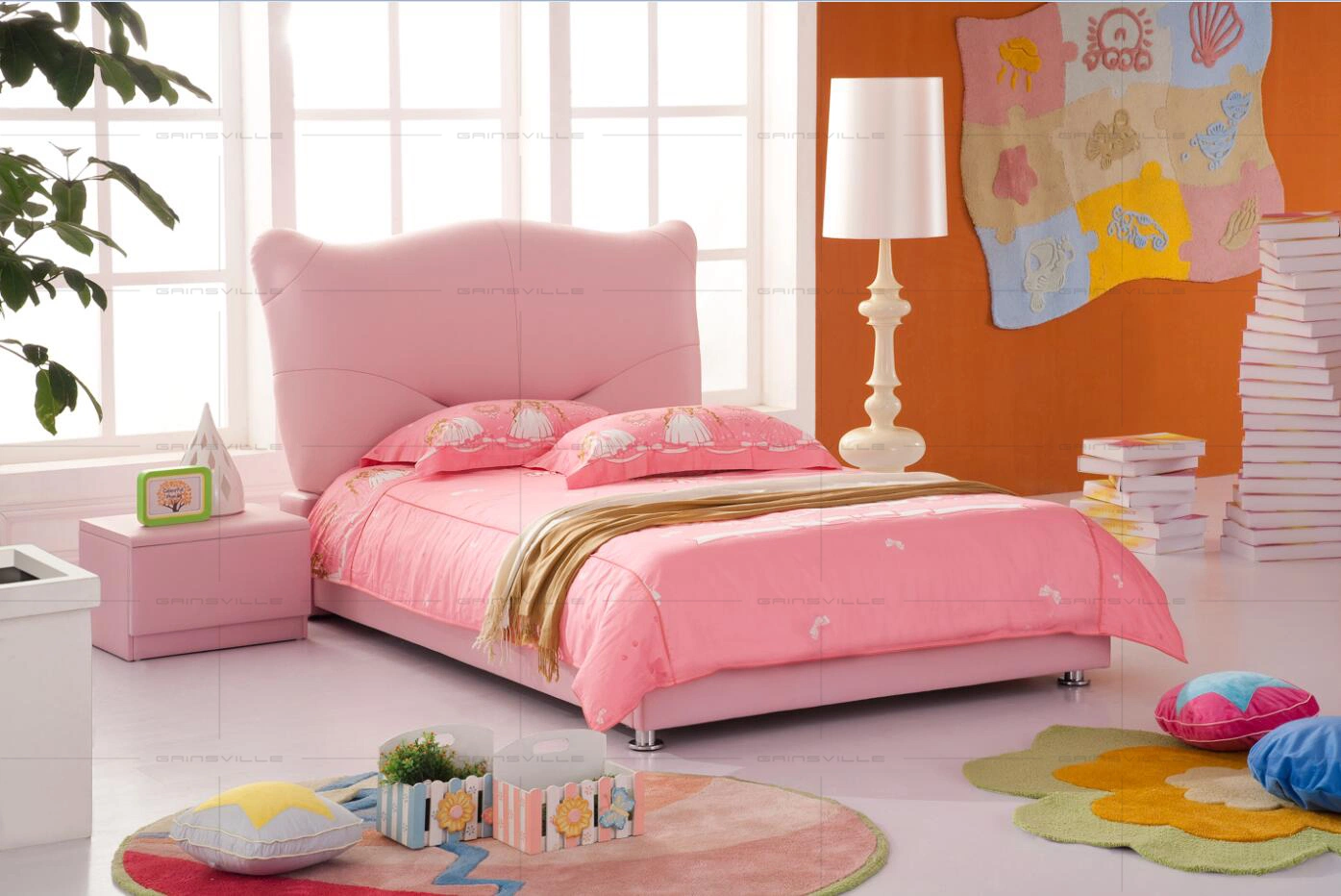 Niños Mobiliario de dormitorio Moda Cute Whale cuero cama Diseño poco Juego de camas para niños