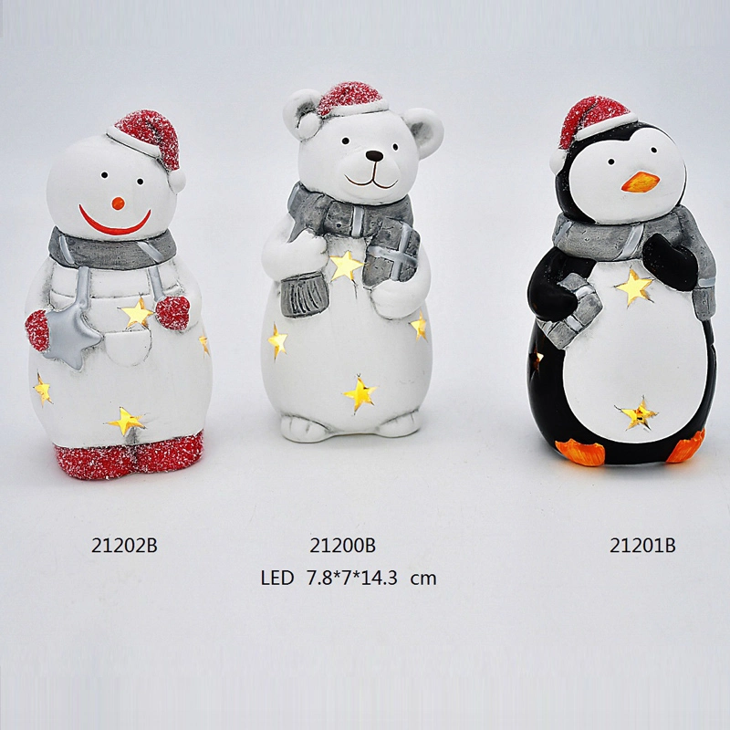 Ceramic Christmas Handpainted Santa Assortments with LED for Home Decoration