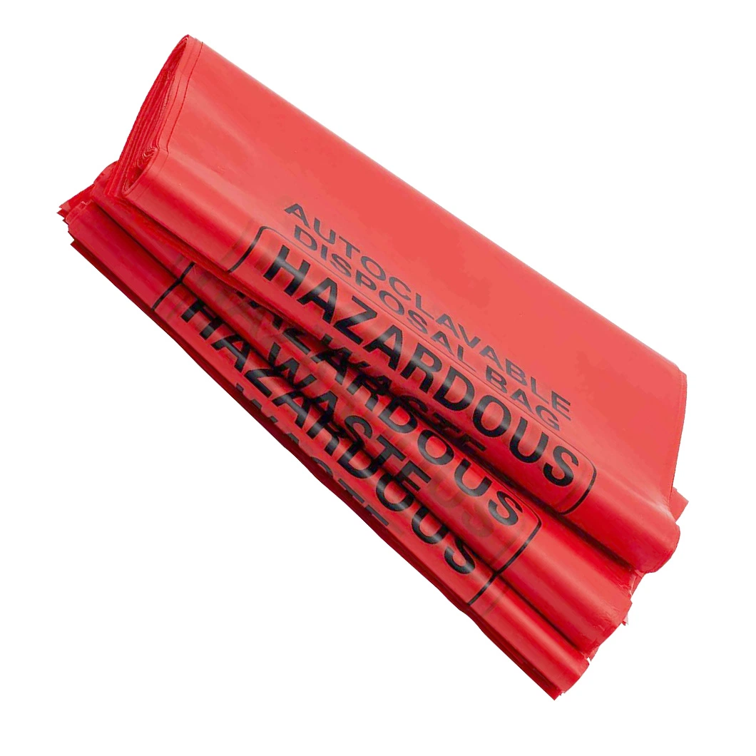 Red Hazardous Trash Can Liners Disposable Plastic Biohazard Bags