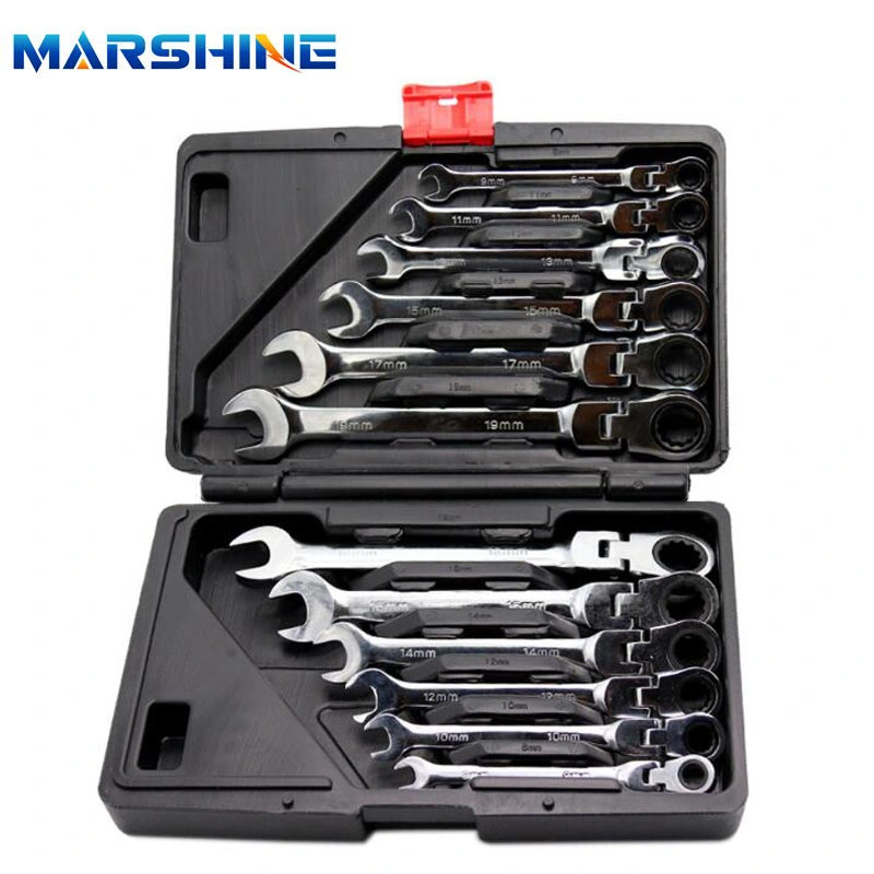 12 Pieces Combination Cordless Movable Head Flare Nut Ratchet Spanner Wrench