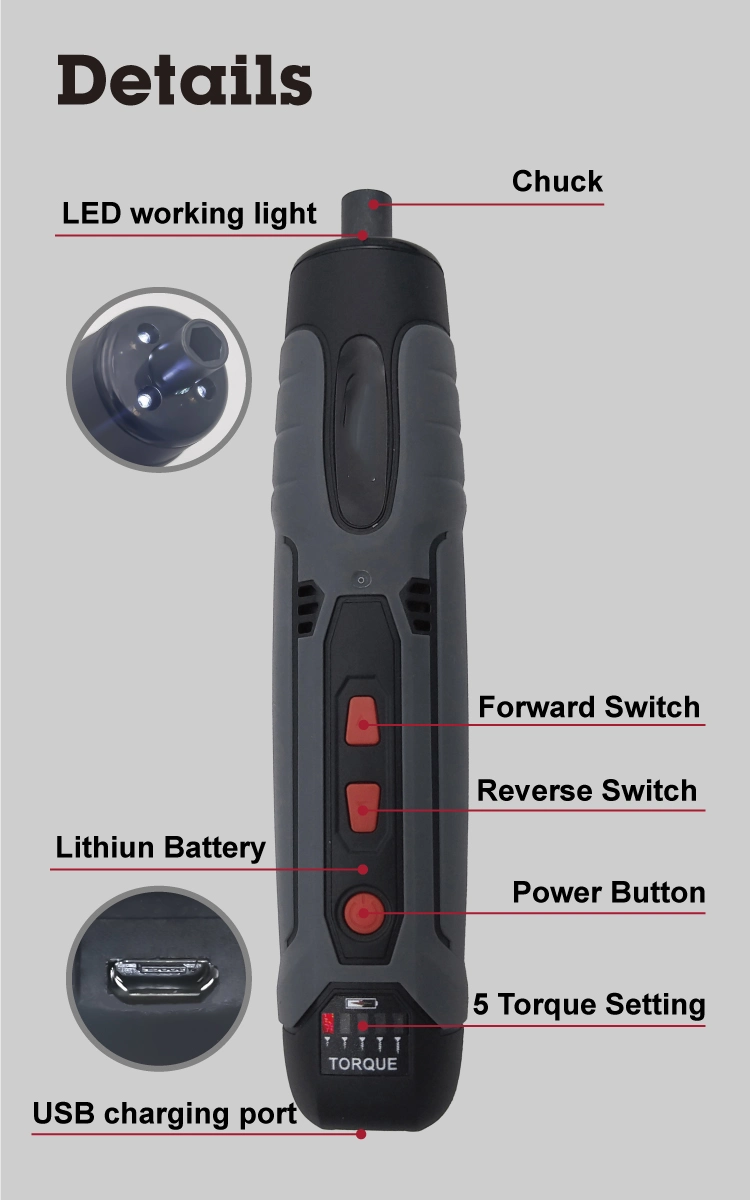 Téléphone sans fil mini tournevis électriques 3,6V Outil à main ménage Jeu de tournevis Portable avec LED