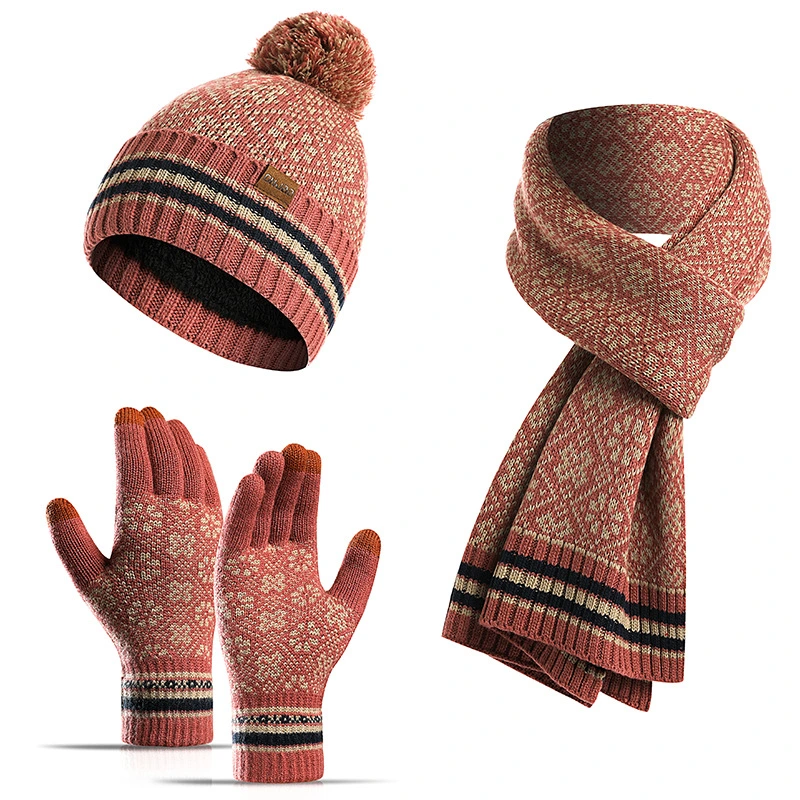 Custom Winter Outdoor Thick Warm Knitted Hat Scarf Gloves Set