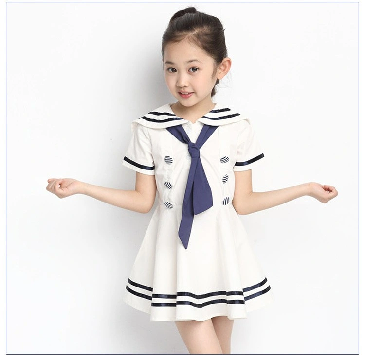 Baby Infant Girl Dress Navy Striped Cotton Sailor Collar for Girls Kids Clothes