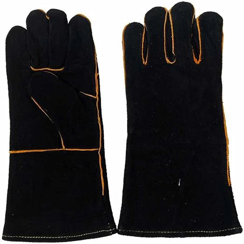 Black Leather Forge Welding Gloves,Heat/Fire Resistant,Mitts for TIG,MIG,BBQ,Oven,Grill,Fireplace,Baking,Furnace,Stove,Pot Holder,Welder,Animal Handling Glove