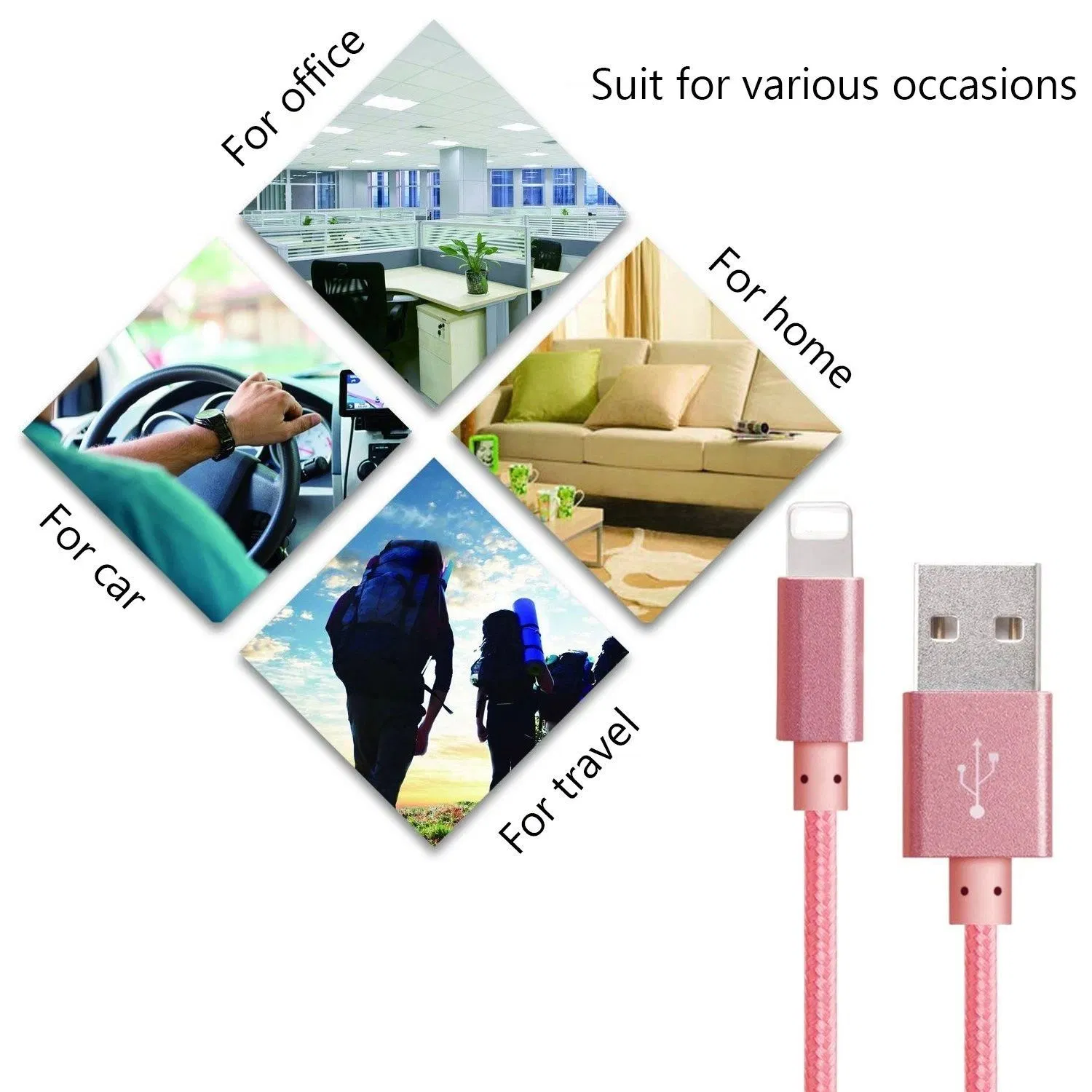 Data Synchronization Charger Mobile Phone Accessories 2.4A Wholesale/Supplier Nylon Woven USB