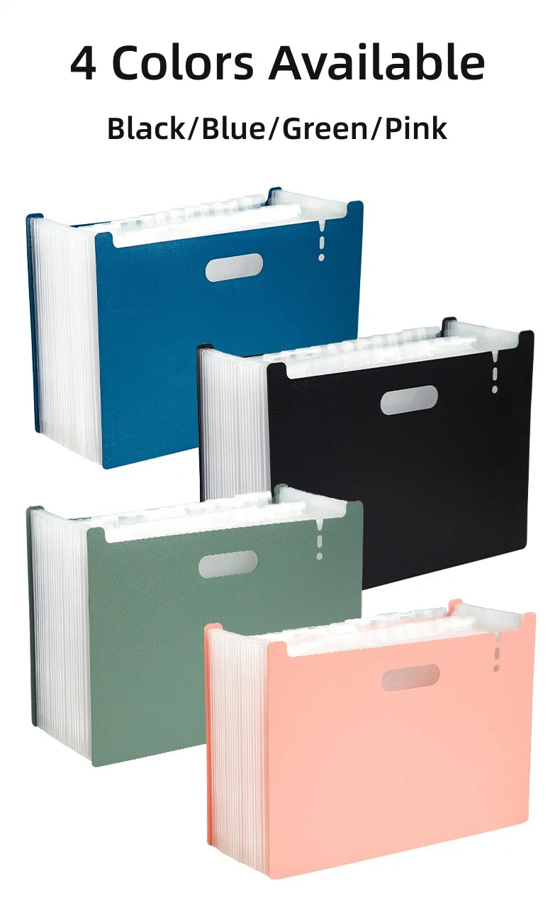 A4 Size 25 Pockets Green Color PP Material Free-Standing Expanding Organizer File Folder Expandable Accordion Folder Upright & Open Top