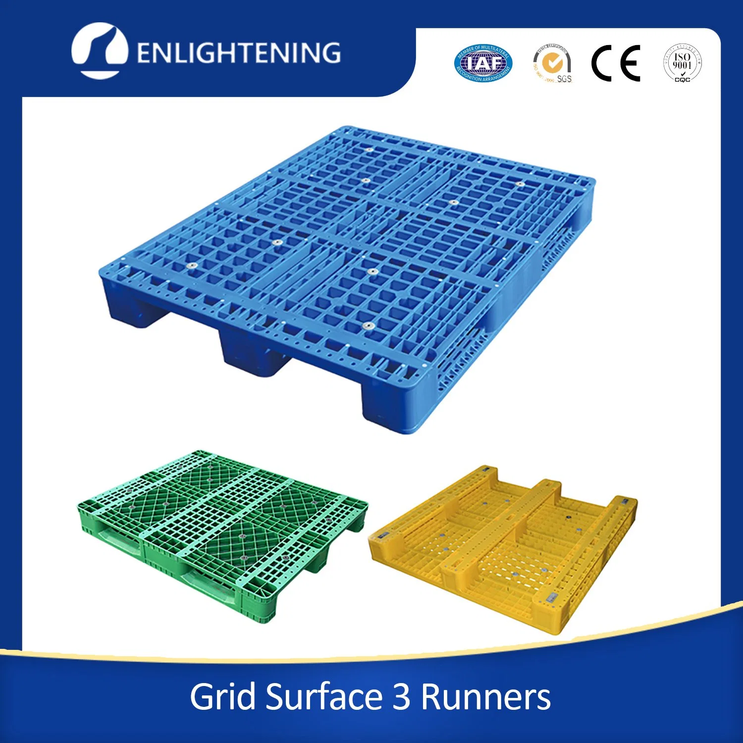 1111 Heavy-Duty Hygienic Plastic Pallet With3 Runners and Open Deck for Warehouse Storage and Transfer