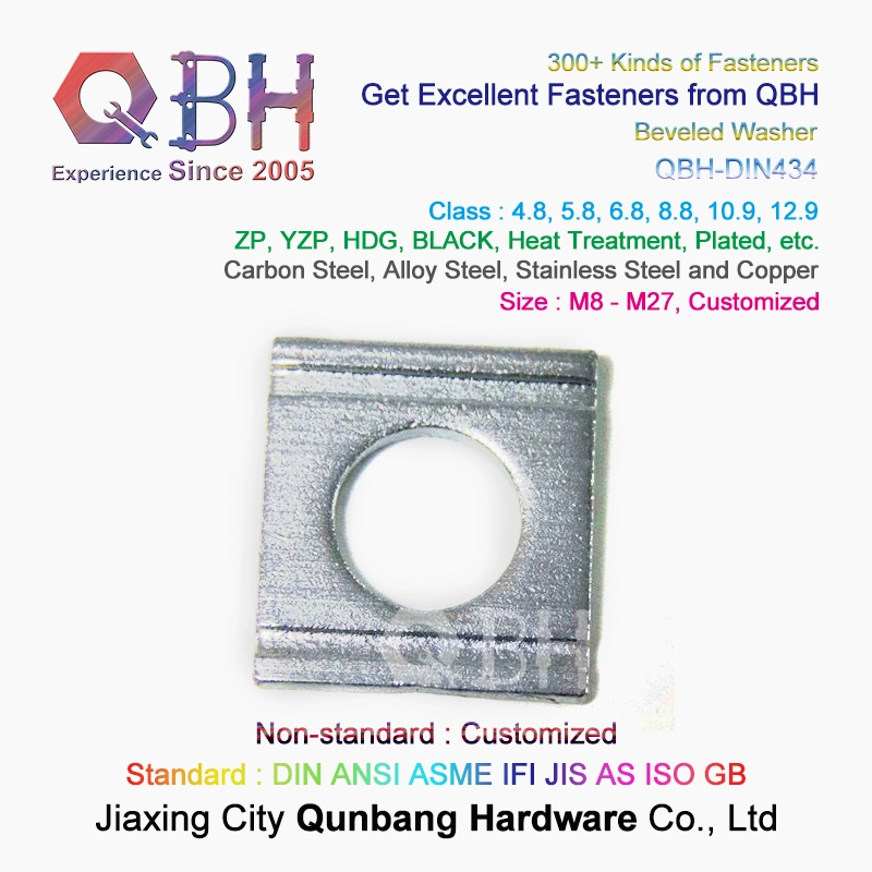 Qbh Customized DIN434 HDG Carbon Steel Special Square 8% Two Grooves Taper Tapered Beveled U Channel Sections Angle Washer Special Metal Wedge Joint Ring