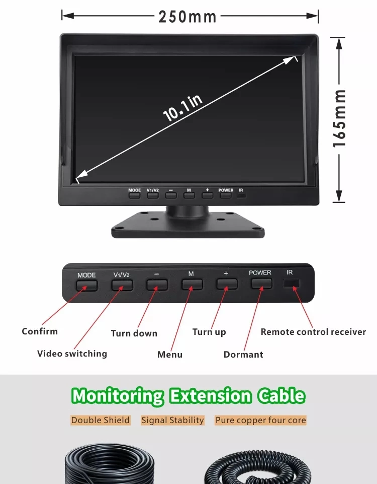 10.1inch Monitor with 4CH 1080P Rearview Camera Car Rear View Camera System