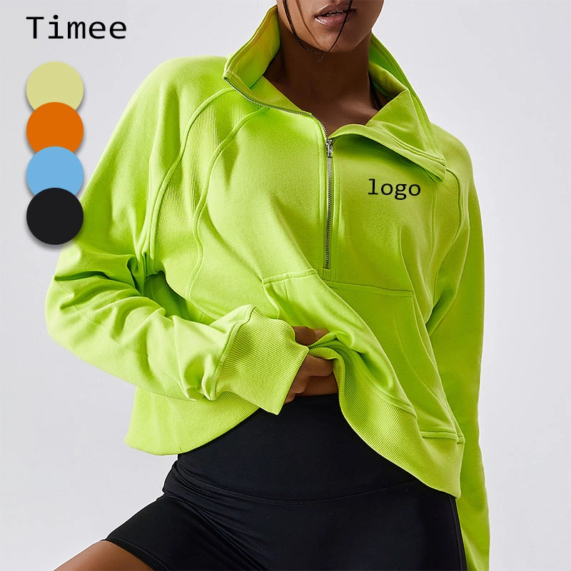 Outdoor Running Loose Long-Sleeved Sweater Women Pullover Half Zipper High Collar Fitness Sports Sweater