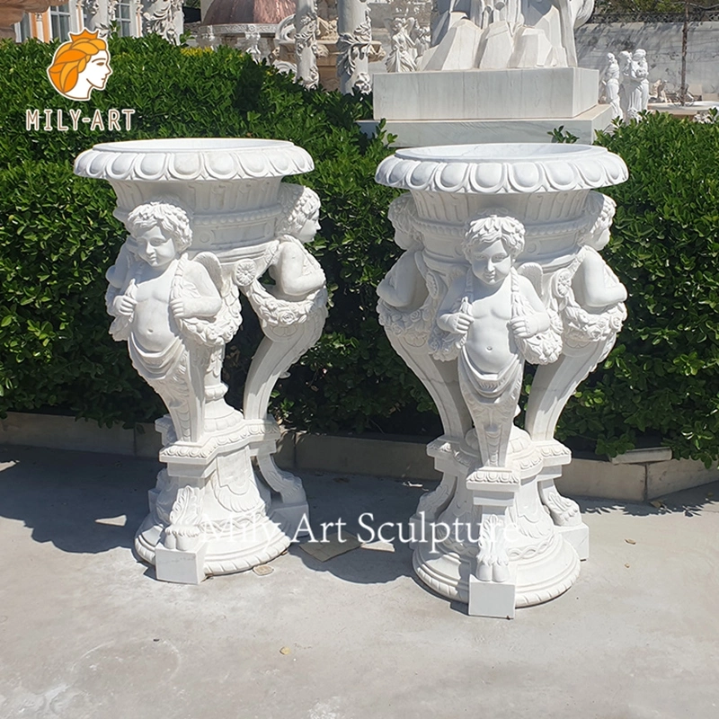Hand-Carved Outdoor Big Marble Flower Vase Planter Pots with Sculpture