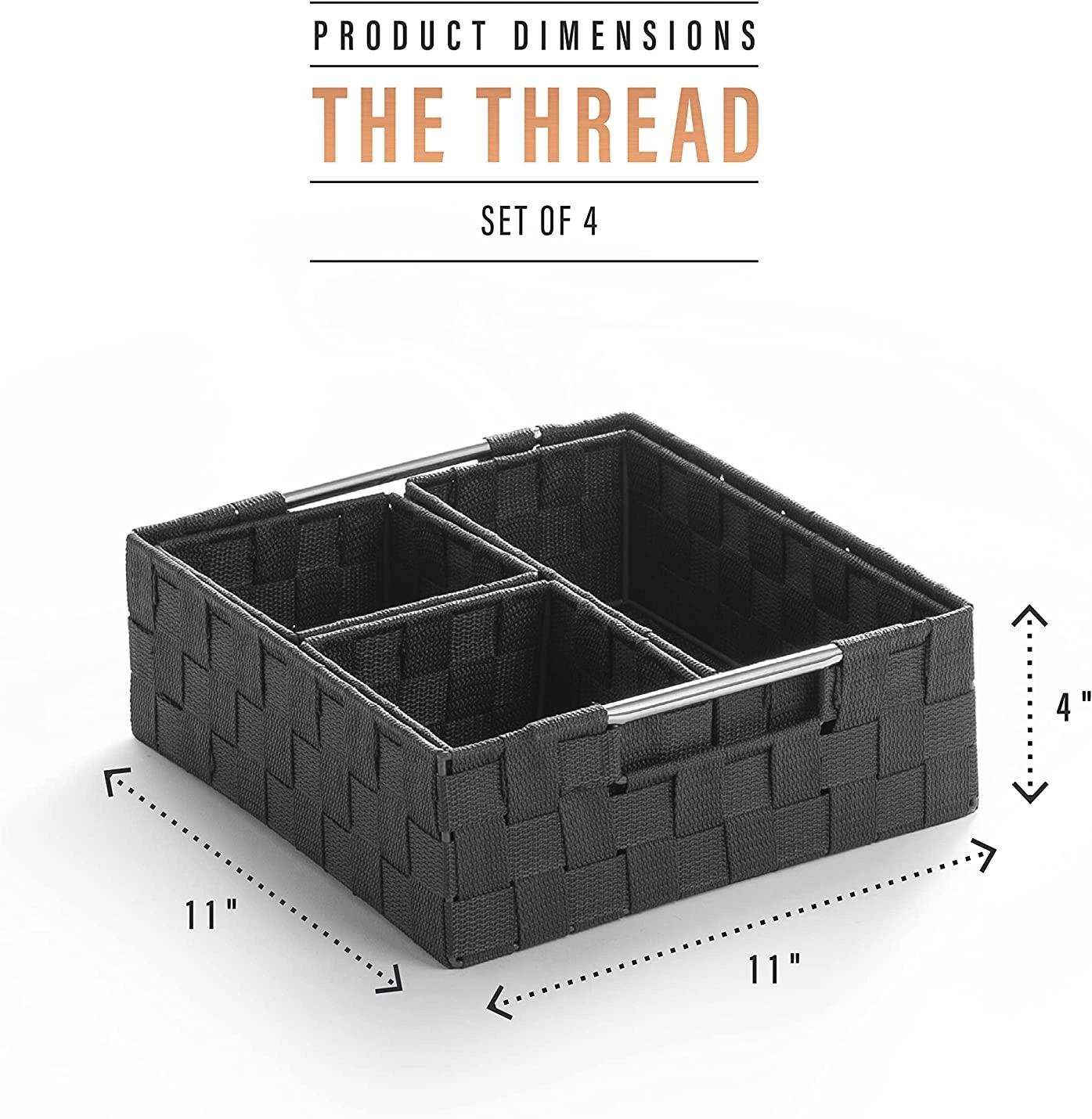 Ensemble de rangement de panier de rangement à sangle tissée de 4 pièces