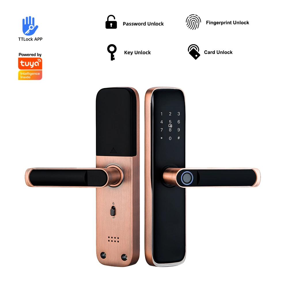 High Security Key Fingerprint Password Semi-Automatic Electronic Handle Tuya Ttlock Wi-Fi - Apartamento Office Hotel Smart Lock