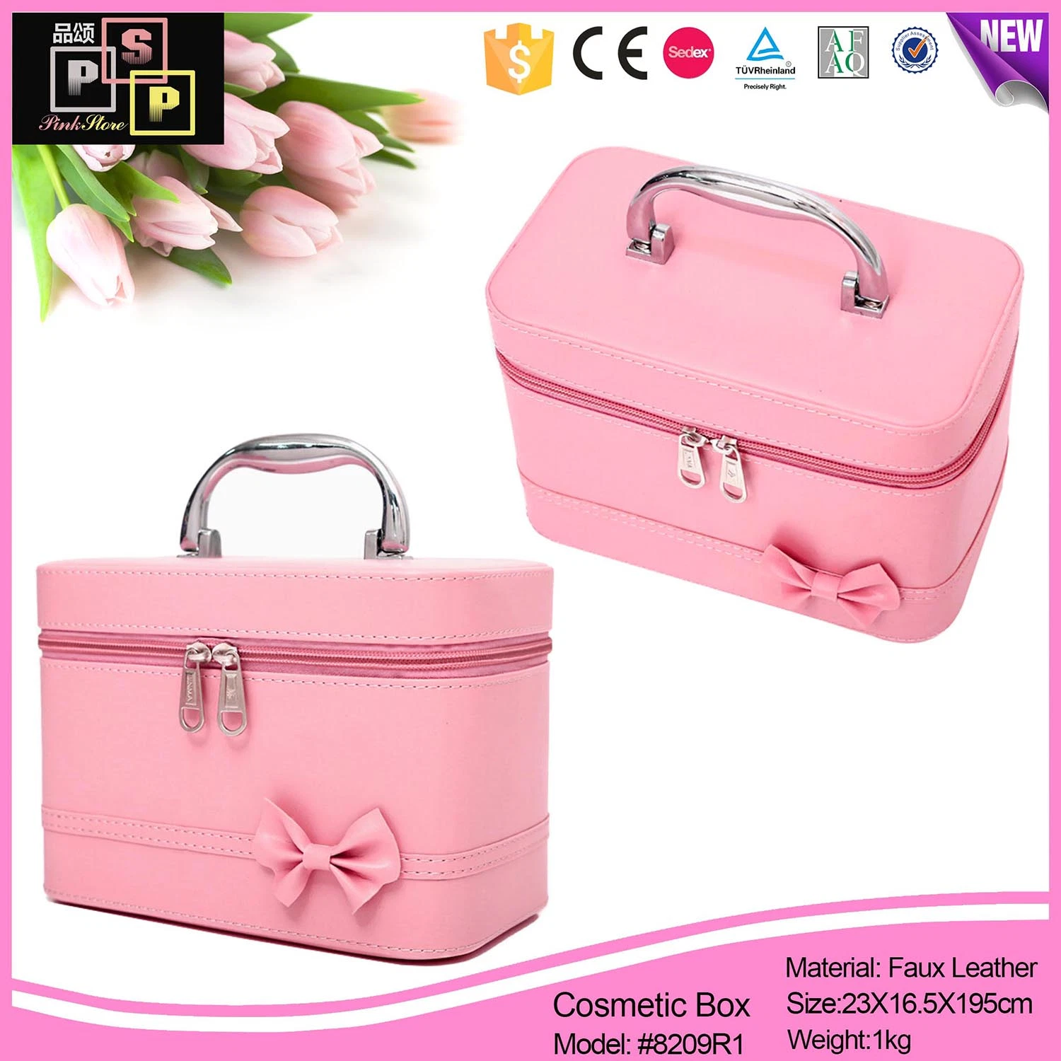 Luxury Pink Cosmetic Bags Cases Makeup Kit Travel Makeup Train Case Box (8209)