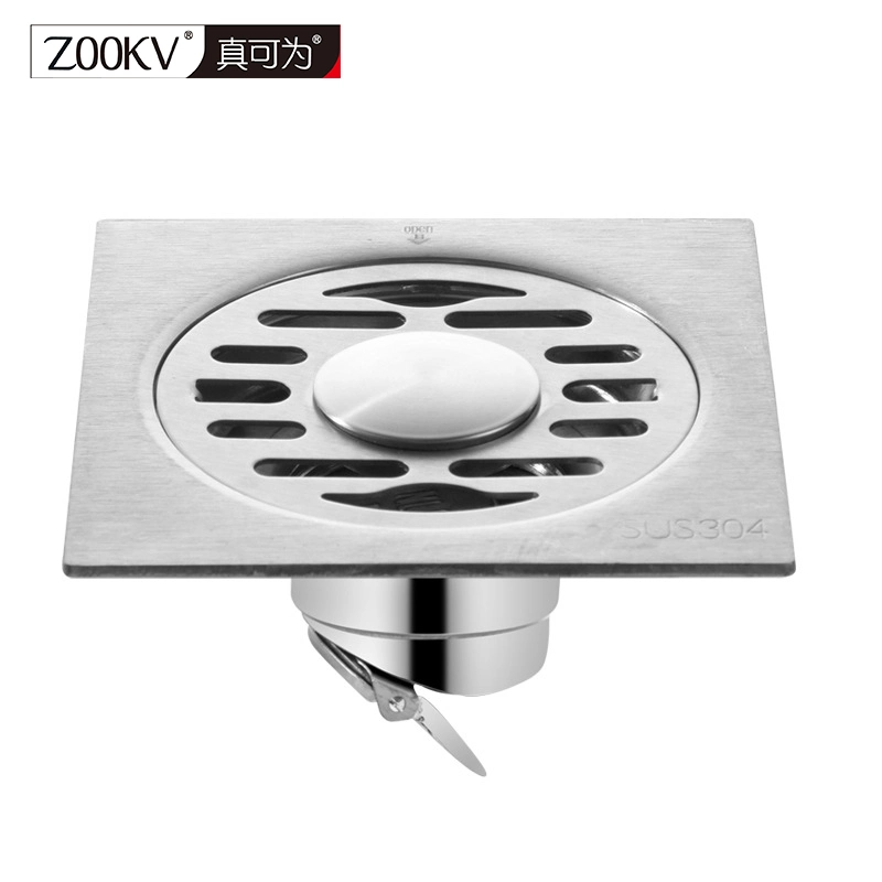 2mm Thick 10 * 10cm Self-Closing Deodorant Floor Drain DN50 Bathroom Square 304 Stainless Steel Floor Drain