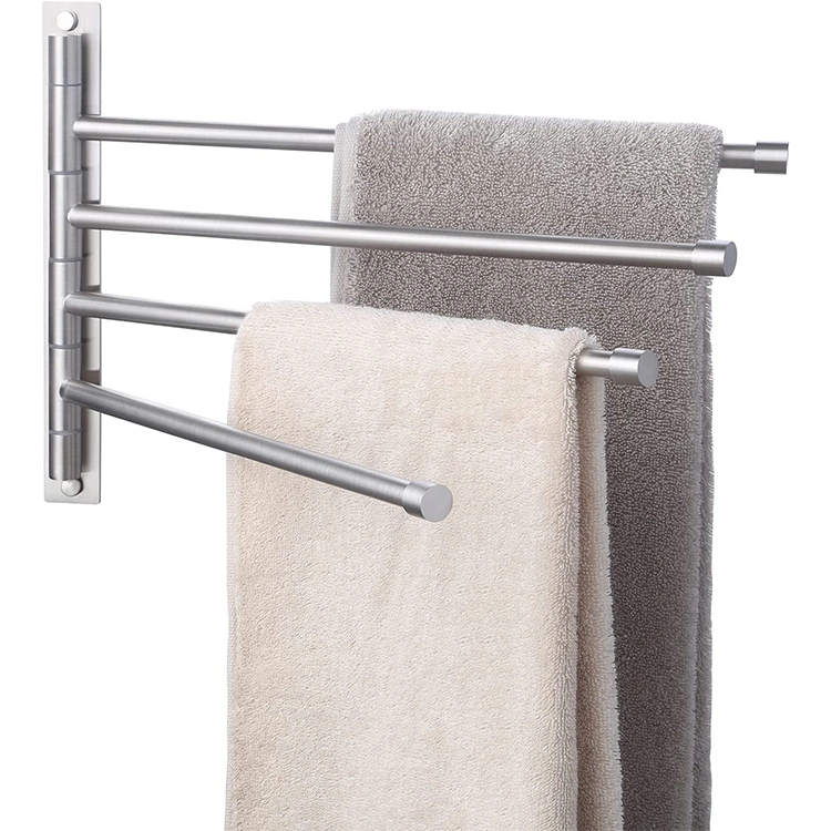 Stainless Steel Bathroom Hand Towel Rack 4-Bar Folding Arm Hanger Wall Mount