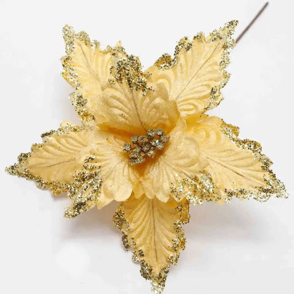 أزهار اصطناعيّة عيد ميلاد المسيح أصفر [فيليفيت] [بونستتيا] [كريستمس فلور] ل ديكور منزلى حلية الكريسماس