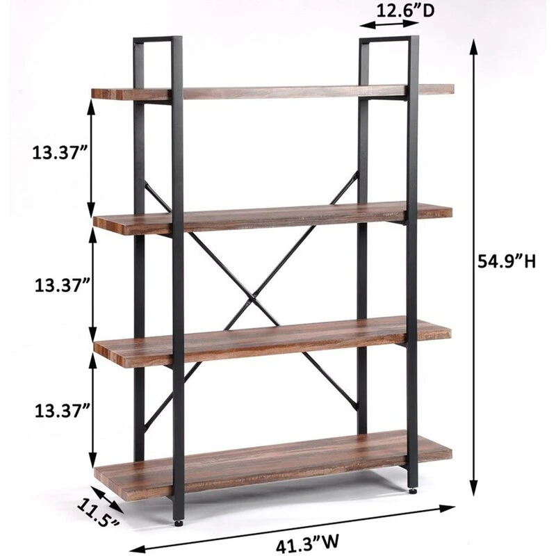 Home Furniture Wood Corner Bookshelf with Metal Frame