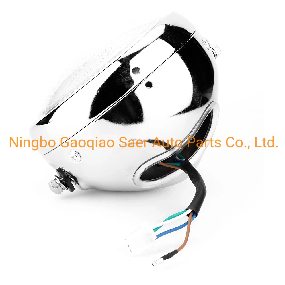 Universal Motorcycle Retro Silver Shell White Lens Headlamp Front Headlight for Gn125