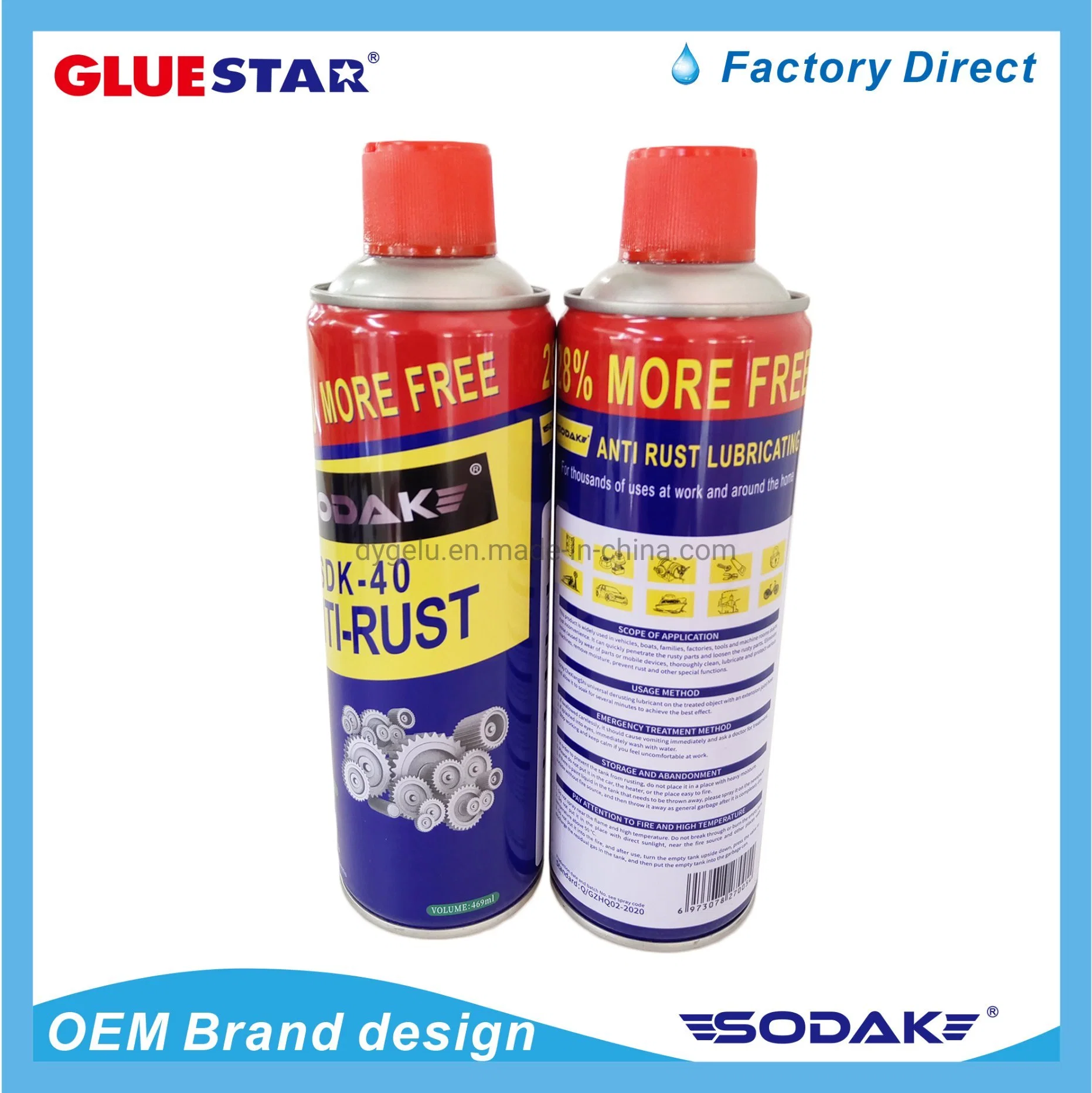 Sodak 100ml 469ml Industrial Aerosol Spray Multi Purpose Anti-Rust Aerosol Lubricant