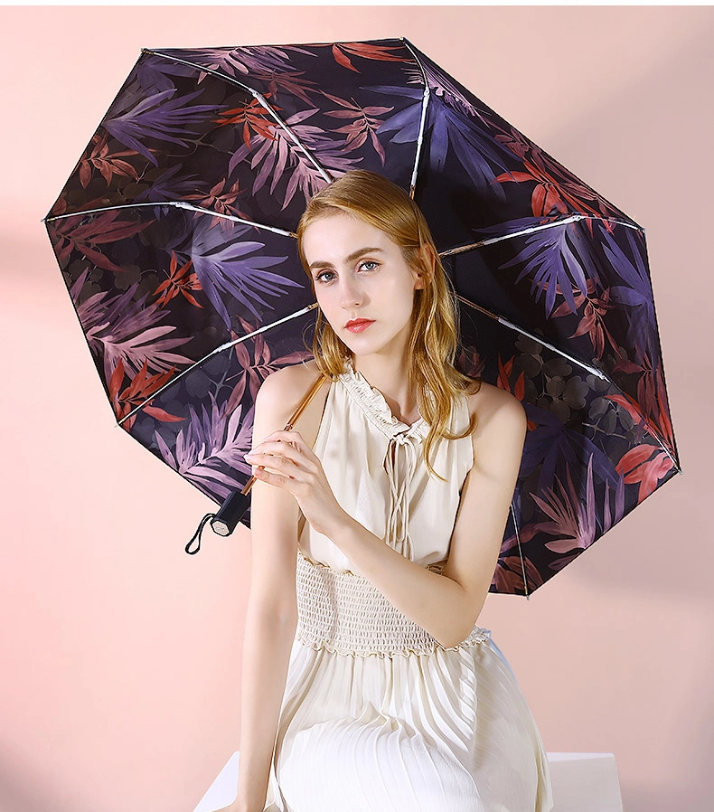 Fashionable Brand Luxury Golden Plated Frame Custom Printed High-Quality Telescopic Folding Compact Umbrella OEM Promotion Gift Logo Ladies Sun Umbrellas