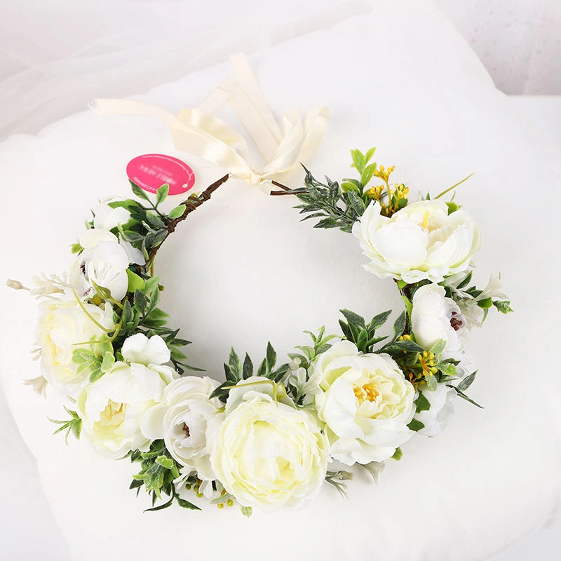 Floral Headband Decorative Hair Circles Peony Artificial Flower Girl Crowns