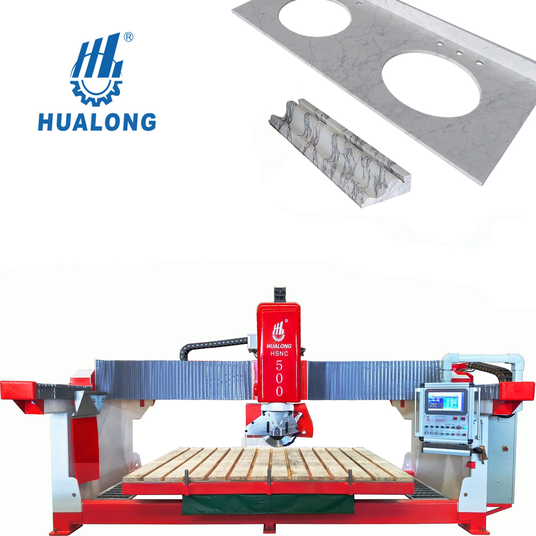 Maquinaria Hualong Hsnc-500 Control de los datos de piedra puente automático de la sierra de corte CNC para el procesamiento de losa de mármol, granito cuarzo