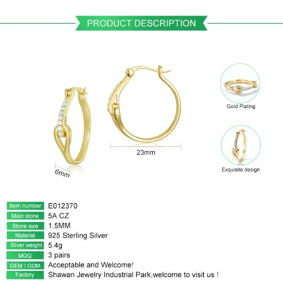 تصميم جديد مجوهرات الذهب طلاء الذهب داينتي سي زد هوجى هوب المحاجر 925 شركة إرانغز فضية