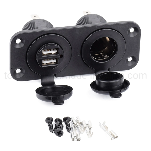 12V 24V 3.4A Dual Socket Car USB Charger Adapter Port Kit Waterproof Cigarette Lighter with Mounting Panel