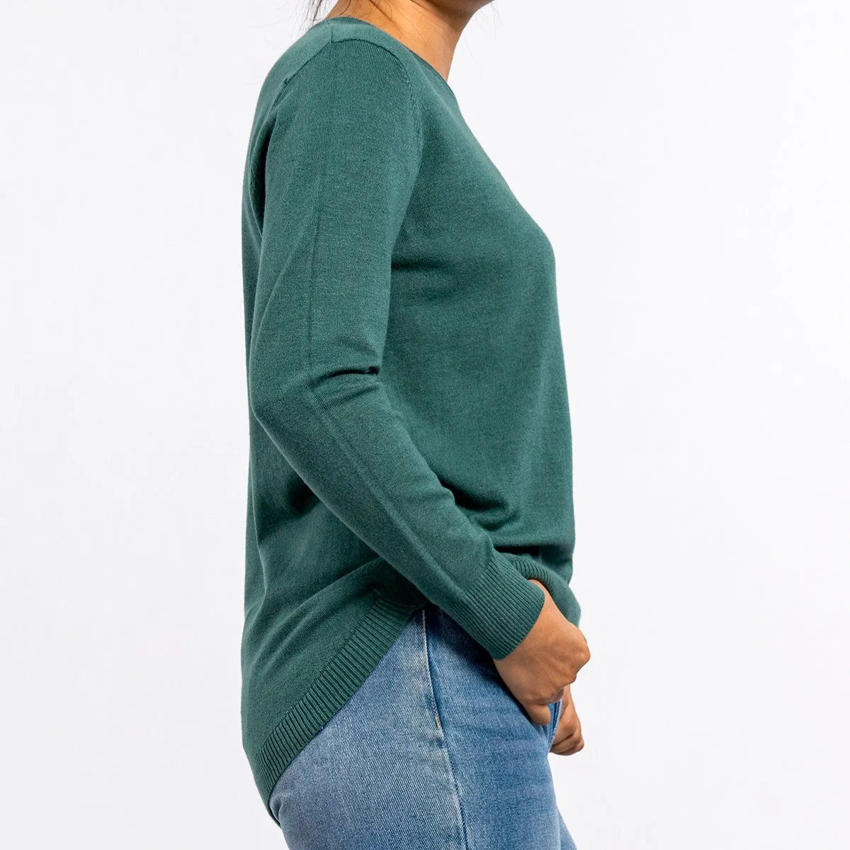 Pull à col rond et bas manches longues en maille de printemps vert pour femmes Hauts