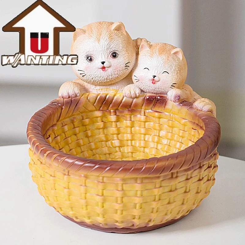 New Design Cat with Round Basket Storage Decor Hand Made Home Decoration