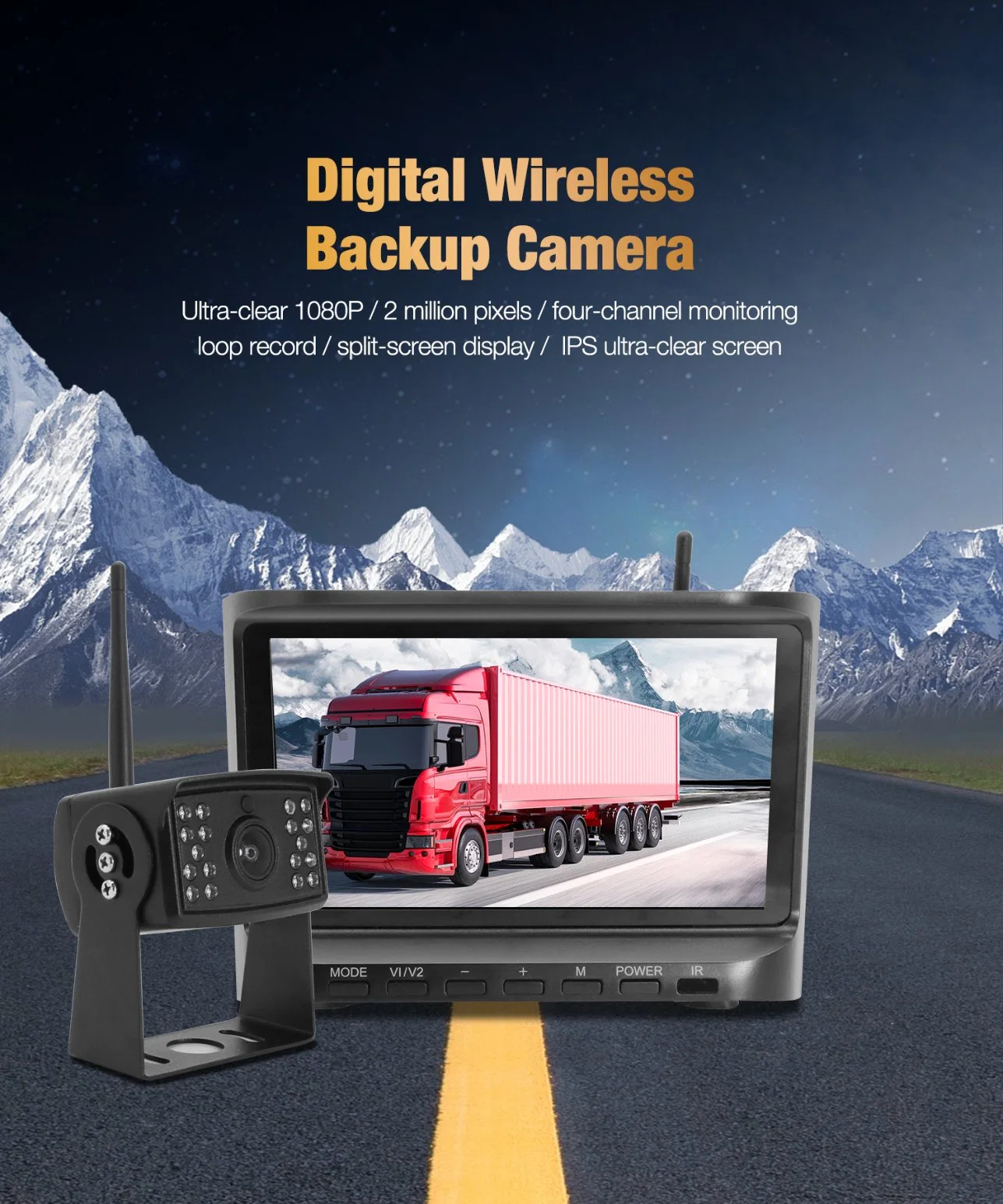 2.4GHz Digital Wireless Rear View Back up Camera Waterproof 18IR Night Vision System + 7" Monitor for RV Truck Bus Trailer