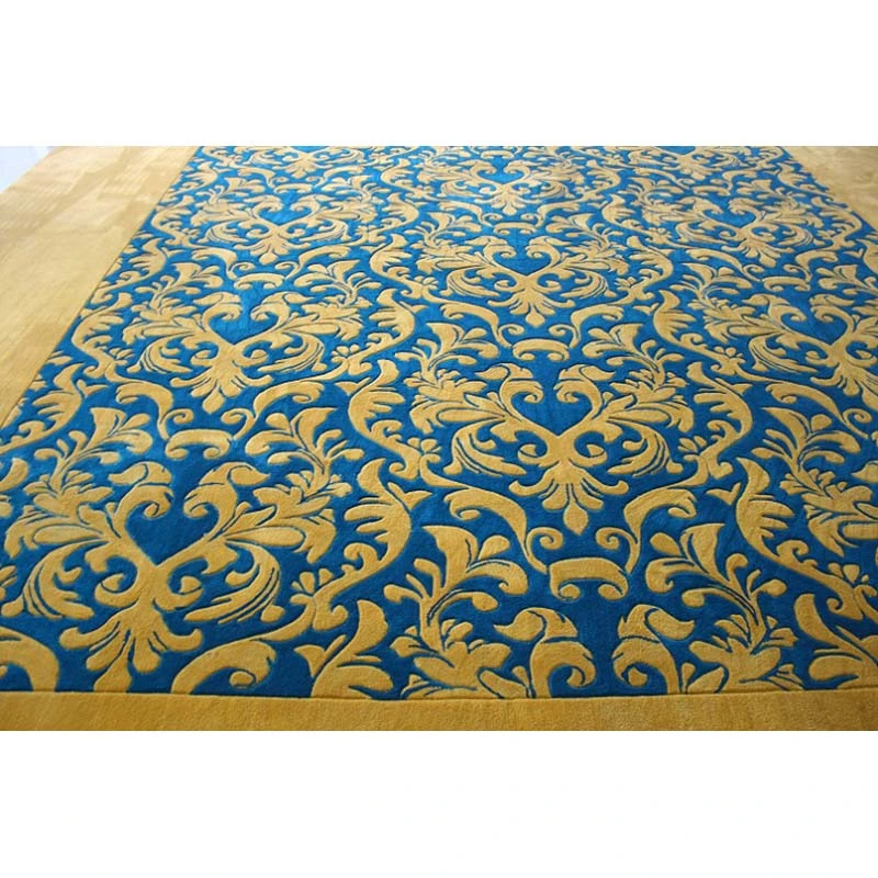 Luxury Handmade Tufted Royal Blue Palace Gold Wool Floor Carpet Rug