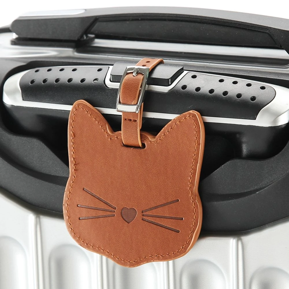 New Fashion Hipster Cat Head Aircraft Leather PU Luggage Tag Suitcase Tag Boarding Pass