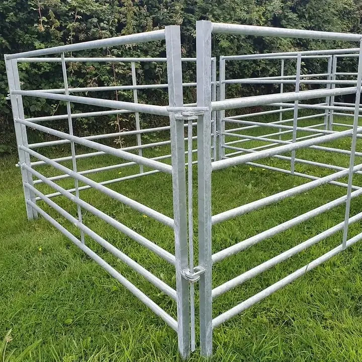 12 FT Heavy Duty Livestock Cattle Corral Fence and Horse Round Pen Panels Farm Fence USA Metal Steel Sliver 5 or 6 Bars