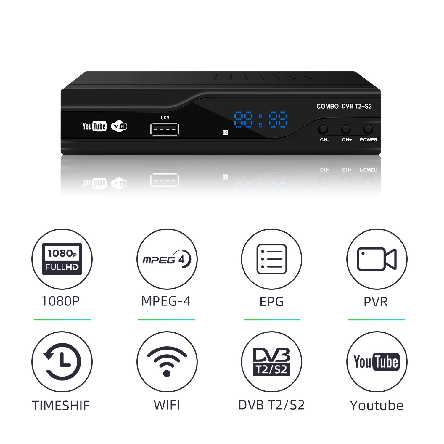 Junuo Set Top Box Wholesale/Suppliers Digital TV Receiver Youtube Support DVB T2 S2 Combo