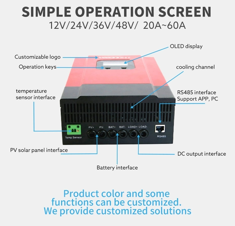 Panel solar inteligente Controlador del regulador de 24V 12V DC bombilla de la salida de 10 a 30 A 50 A 60 A 20PWM manualmente los controladores de cargador solar