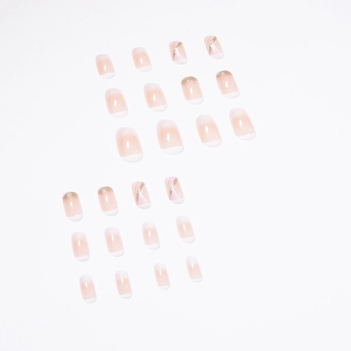 24PCS Fake Nails Arylic Nails Geometric Glitter Nail Art Gradient Beauty Nail