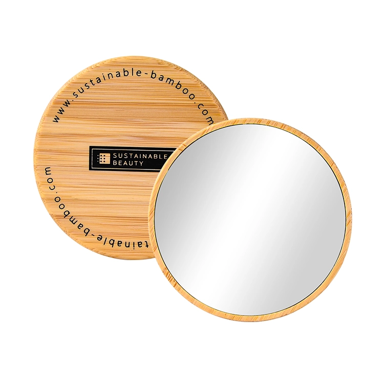 Eco-Friendly Bamboo Mirror Round Design Pocket Makeup Hand Mirror for Girls Gift Beauty Cosmetic Tools