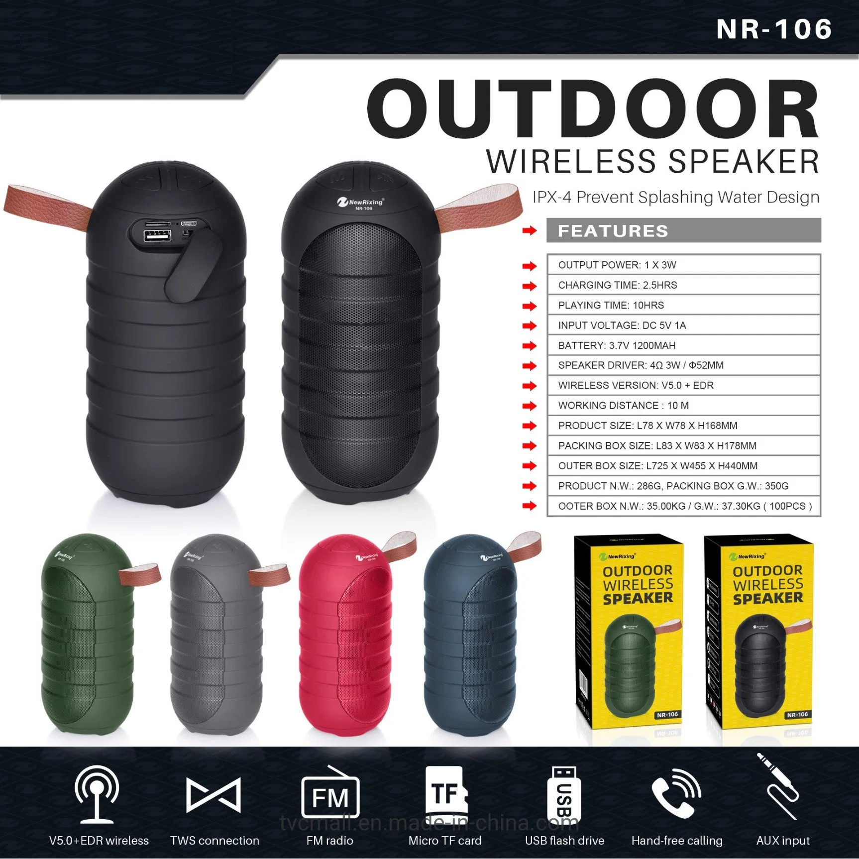 Bluetooth Wireless Speaker Portable Cycling Mini Waterproof Speaker Sound Box - Black