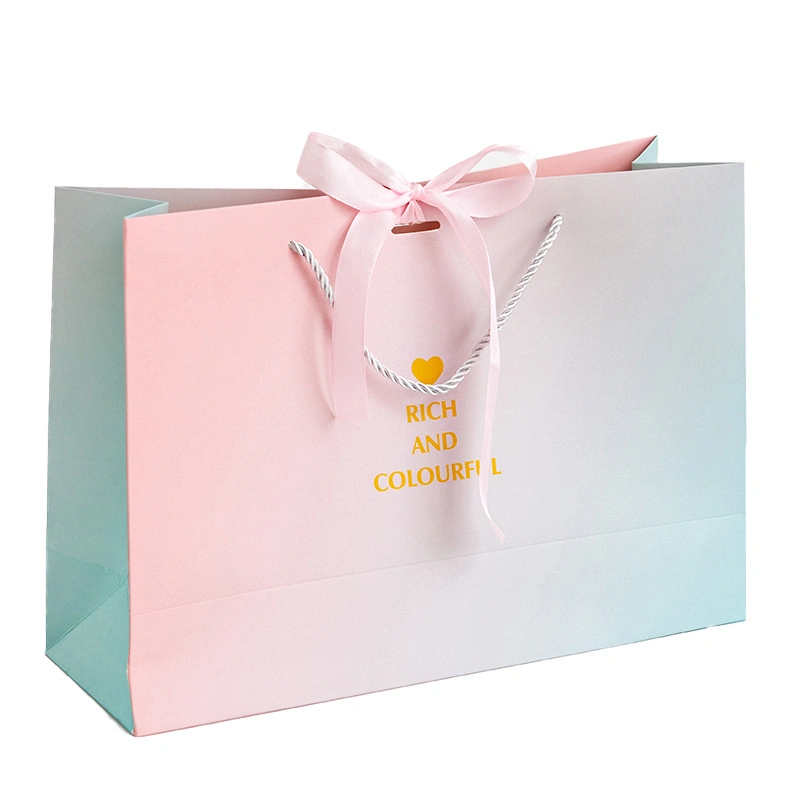 Custom Logo Luxury Ribbon Handle Shopping Bag Pink Paper Bag