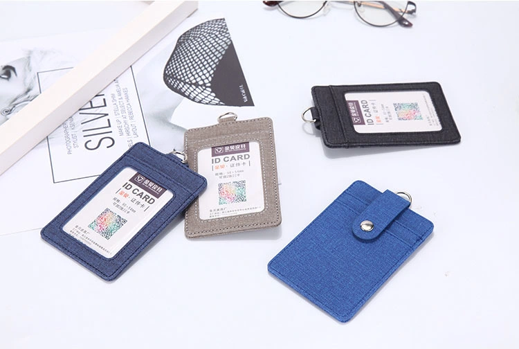 in Stock Ready to Ship Retractable Reel PU Leather ID Card Working Card Badge Holders with Strap