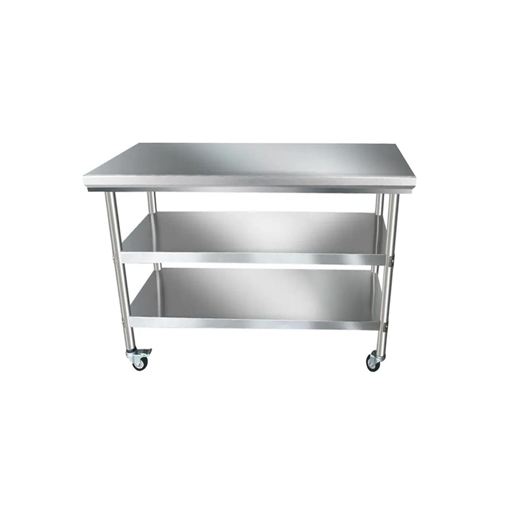 three deck commercial kitchen stainless steel workbench with wheel caster for restaurant use