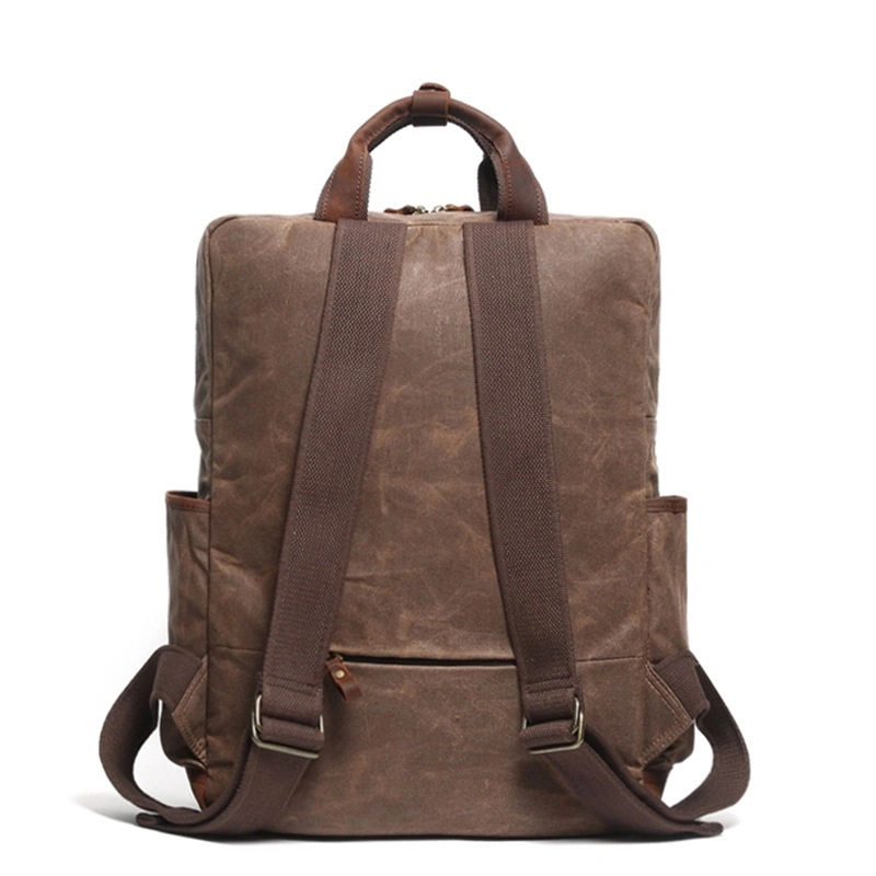 Newest Design Waterproof Waxy Canvas Backpack Vintage Style Laptop Backpack for Men (RS-888047)