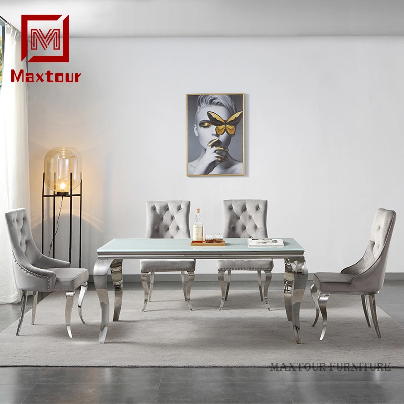 Luxury Home Dining Room Furniture Louis Stainelss Steel and Marble Top Dining Table