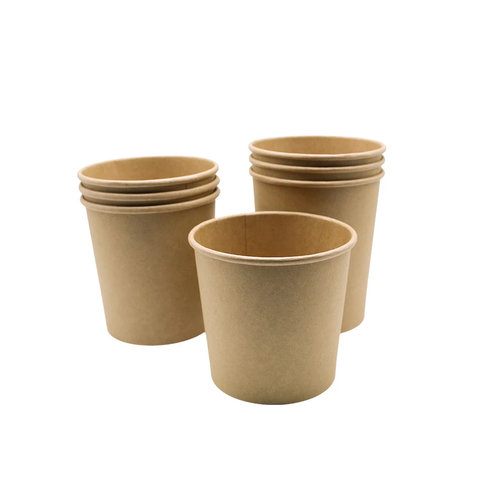 Impresso logotipo 8oz copo descartável Recipiente Biodegradáveis Brown Sopa Kraft Branco Taças com tampas