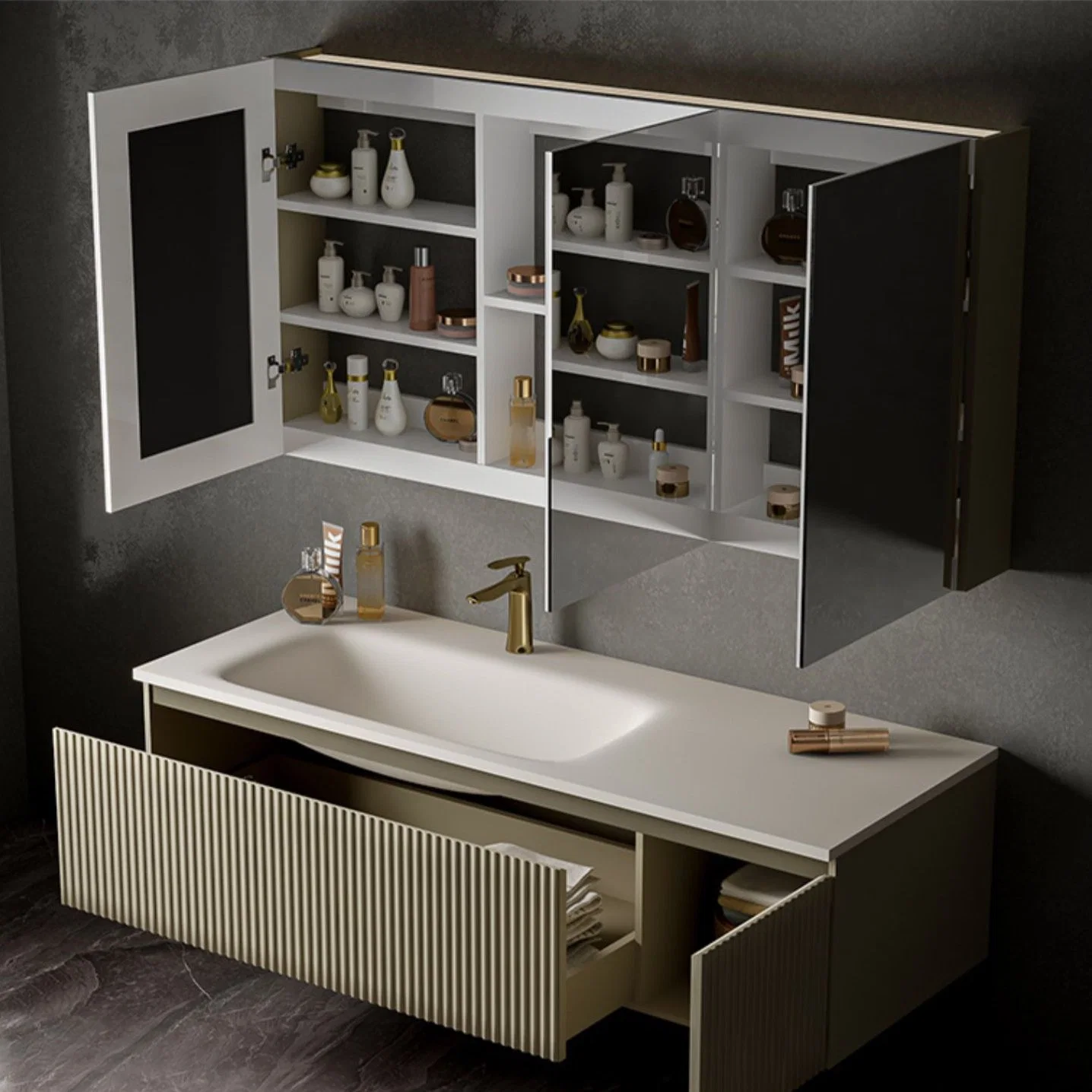 Cuarto de baño de lujo de la luz de la combinación de madera maciza Simple moderno cuarto de baño Wc armario de Lavabo tabla de lavar