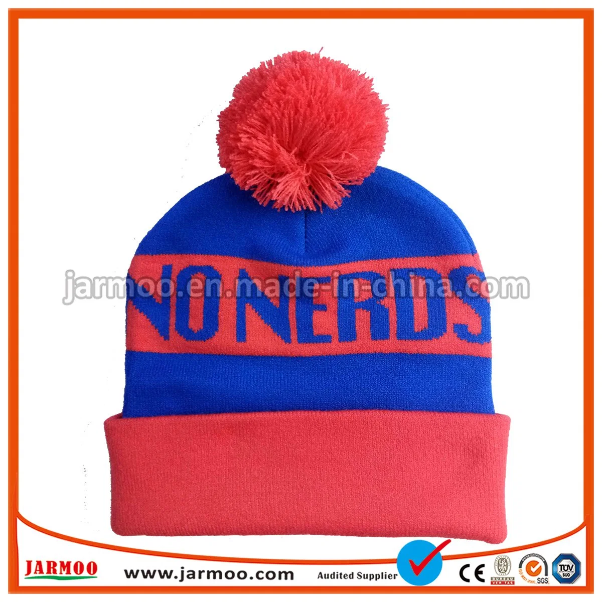 OEM Embroidery Logo 100% Acrylic POM POM Knitted Beanie Hat