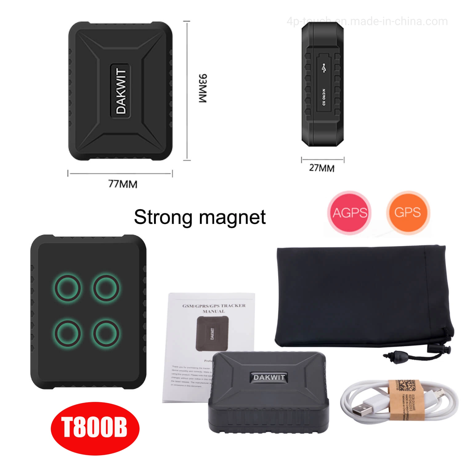 2G Wireless GPS Vehicle Truck Asset Smart GPS Tracking Tracker System with Strong Magnet Fall off Alarm T800B