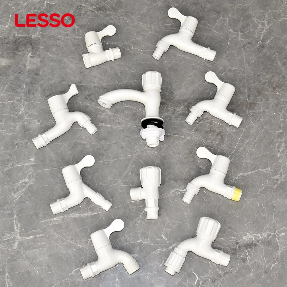 Lesso Factory Wholesale/Supplier Durable White Bathroom Kitchen Tap Single Handle Washing Machine Water Tap PVC Plastic Faucet for Sink